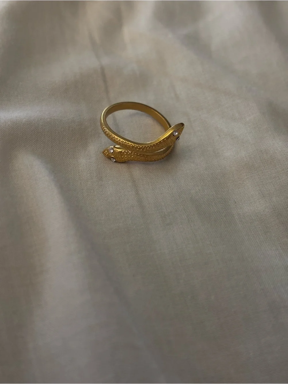 Gold-Tone Double Snake Adjustable Ring with Crystal Eyes